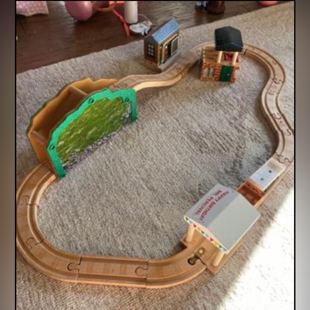 Wooden train tracks.